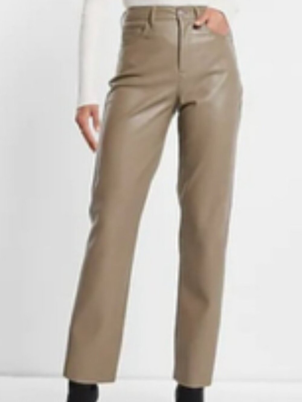 Express Taupe Modern Straight Super High Rise Faux Lambskin Leather Jean Sz 12L
